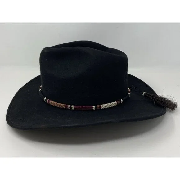 Stetson Crushable Wool Felt Outback Cowboy Hat Size S Black Woven Band Silver - Picture 4 of 13